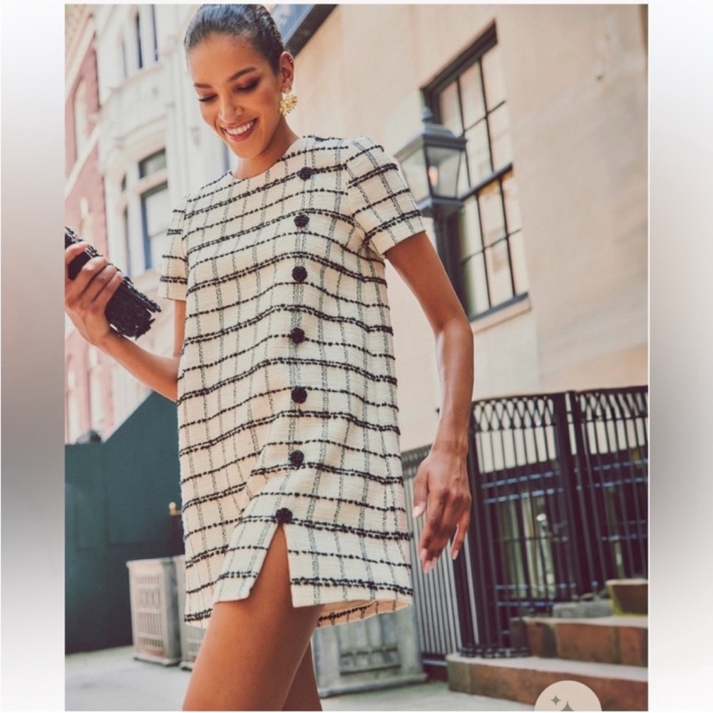 NWT Mestiza New York Isolde Cotton-Blend Tweed Short Sleeve Minidress